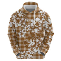 Hibiscus Pakala Bronze Brown Zip Hoodie Tropical Floral Stylized - Polynesian Pride