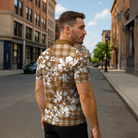 Hibiscus Pakala Bronze Brown Zipper Polo Shirt Tropical Floral Stylized - Polynesian Pride