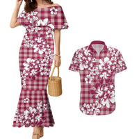 Hibiscus Pakala Royal Magenta Couples Matching Mermaid Dress and Hawaiian Shirt Tropical Floral Stylized - Polynesian Pride