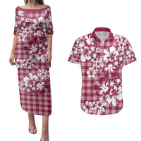 Hibiscus Pakala Royal Magenta Couples Matching Puletasi and Hawaiian Shirt Tropical Floral Stylized - Polynesian Pride