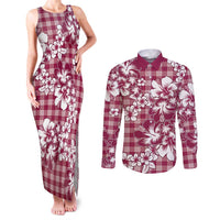Hibiscus Pakala Royal Magenta Couples Matching Tank Maxi Dress and Long Sleeve Button Shirt Tropical Floral Stylized - Polynesian Pride