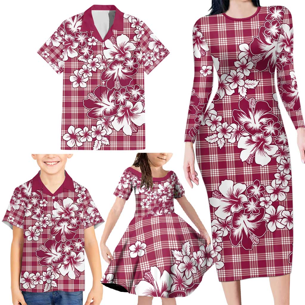 Hibiscus Pakala Royal Magenta Family Matching Long Sleeve Bodycon Dress and Hawaiian Shirt Tropical Floral Stylized LT01 - Polynesian Pride