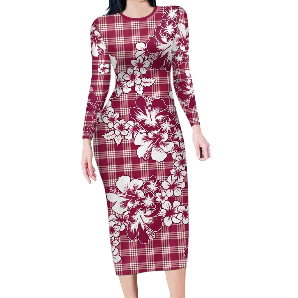 Hibiscus Pakala Royal Magenta Family Matching Long Sleeve Bodycon Dress and Hawaiian Shirt Tropical Floral Stylized LT01 Mom's Dress Magenta - Polynesian Pride