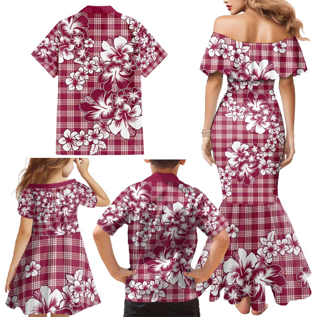 Hibiscus Pakala Royal Magenta Family Matching Mermaid Dress and Hawaiian Shirt Tropical Floral Stylized LT01 - Polynesian Pride