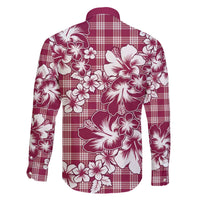 Hibiscus Pakala Royal Magenta Family Matching Off The Shoulder Long Sleeve Dress and Hawaiian Shirt Tropical Floral Stylized LT01 - Polynesian Pride