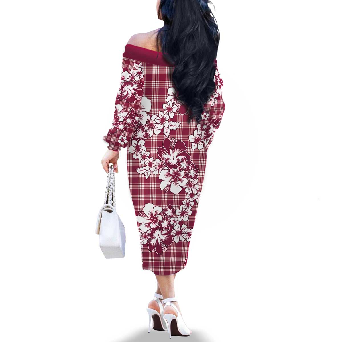 Hibiscus Pakala Royal Magenta Family Matching Off The Shoulder Long Sleeve Dress and Hawaiian Shirt Tropical Floral Stylized LT01 - Polynesian Pride