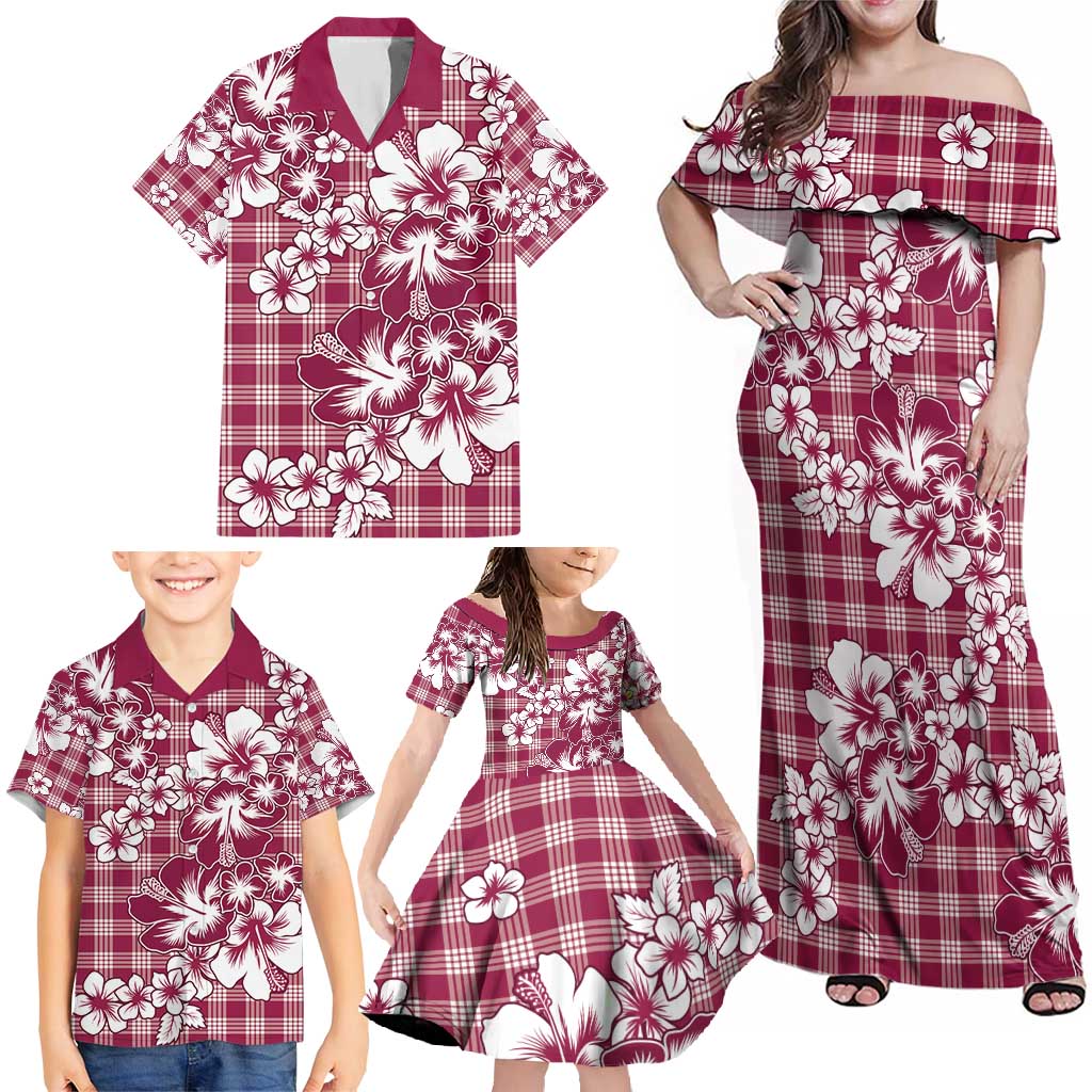 Hibiscus Pakala Royal Magenta Family Matching Off Shoulder Maxi Dress and Hawaiian Shirt Tropical Floral Stylized LT01 - Polynesian Pride