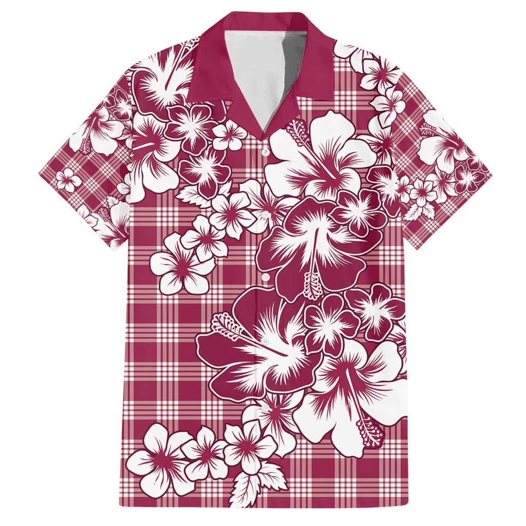Hibiscus Pakala Royal Magenta Family Matching Off Shoulder Maxi Dress and Hawaiian Shirt Tropical Floral Stylized LT01 Dad's Shirt - Short Sleeve Magenta - Polynesian Pride