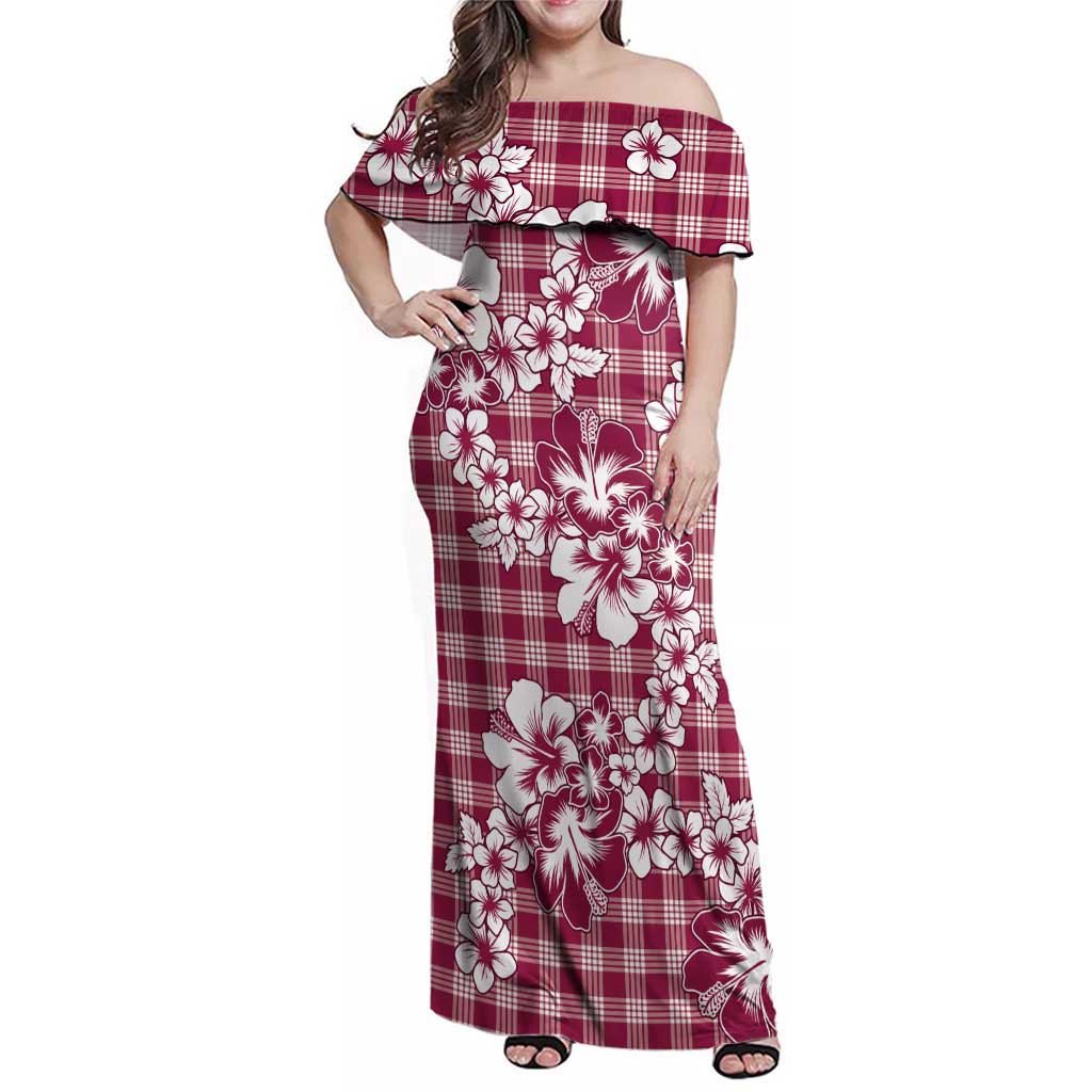 Hibiscus Pakala Royal Magenta Family Matching Off Shoulder Maxi Dress and Hawaiian Shirt Tropical Floral Stylized LT01 Mom's Dress Magenta - Polynesian Pride