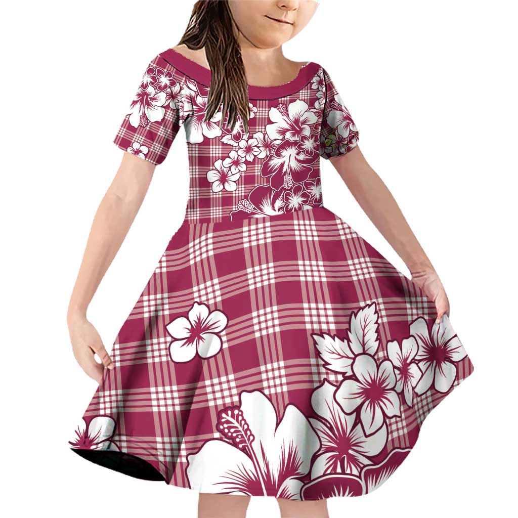Hibiscus Pakala Royal Magenta Family Matching Off Shoulder Short Dress and Hawaiian Shirt Tropical Floral Stylized LT01 Daughter's Dress Magenta - Polynesian Pride