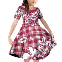Hibiscus Pakala Royal Magenta Family Matching Off Shoulder Short Dress and Hawaiian Shirt Tropical Floral Stylized LT01 Daughter's Dress Magenta - Polynesian Pride