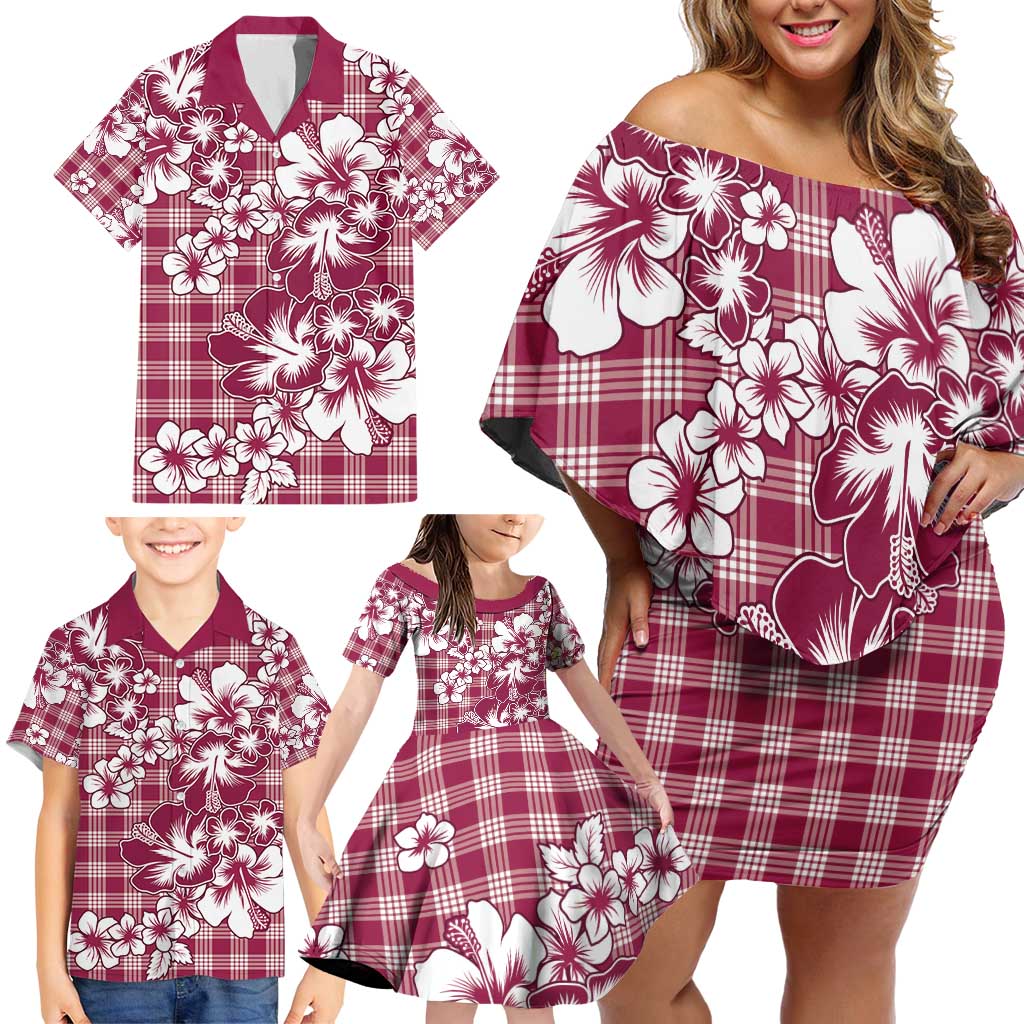 Hibiscus Pakala Royal Magenta Family Matching Off Shoulder Short Dress and Hawaiian Shirt Tropical Floral Stylized LT01 - Polynesian Pride