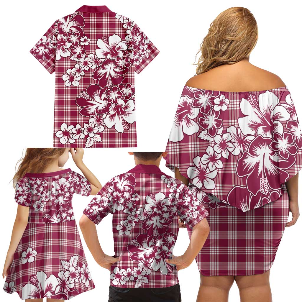 Hibiscus Pakala Royal Magenta Family Matching Off Shoulder Short Dress and Hawaiian Shirt Tropical Floral Stylized LT01 - Polynesian Pride