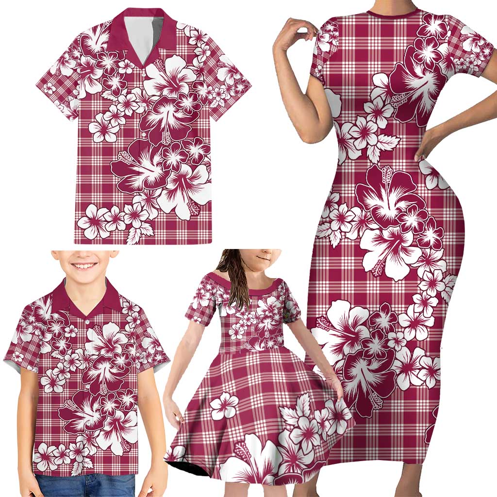 Hibiscus Pakala Royal Magenta Family Matching Short Sleeve Bodycon Dress and Hawaiian Shirt Tropical Floral Stylized LT01 - Polynesian Pride