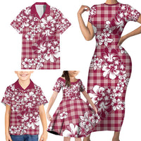 Hibiscus Pakala Royal Magenta Family Matching Short Sleeve Bodycon Dress and Hawaiian Shirt Tropical Floral Stylized LT01 - Polynesian Pride