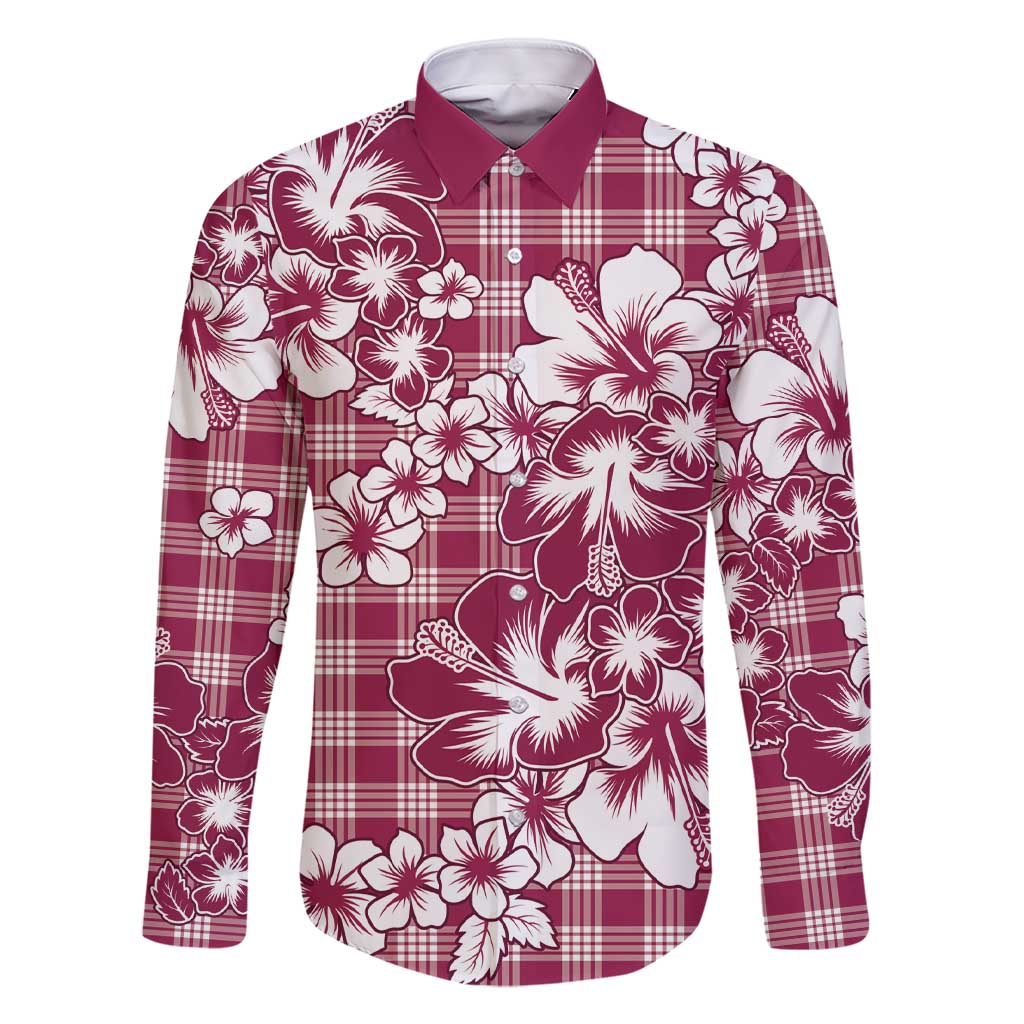 Hibiscus Pakala Royal Magenta Family Matching Short Sleeve Bodycon Dress and Hawaiian Shirt Tropical Floral Stylized LT01 Dad's Shirt - Long Sleeve Magenta - Polynesian Pride