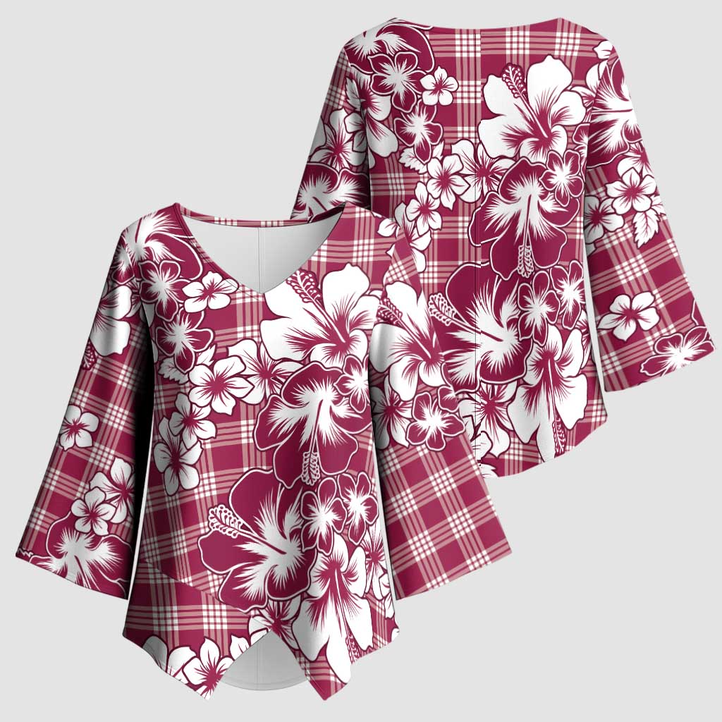 Hibiscus Pakala Royal Magenta Kimono Sleeve Blouse Tropical Floral Stylized LT01 - Polynesian Pride