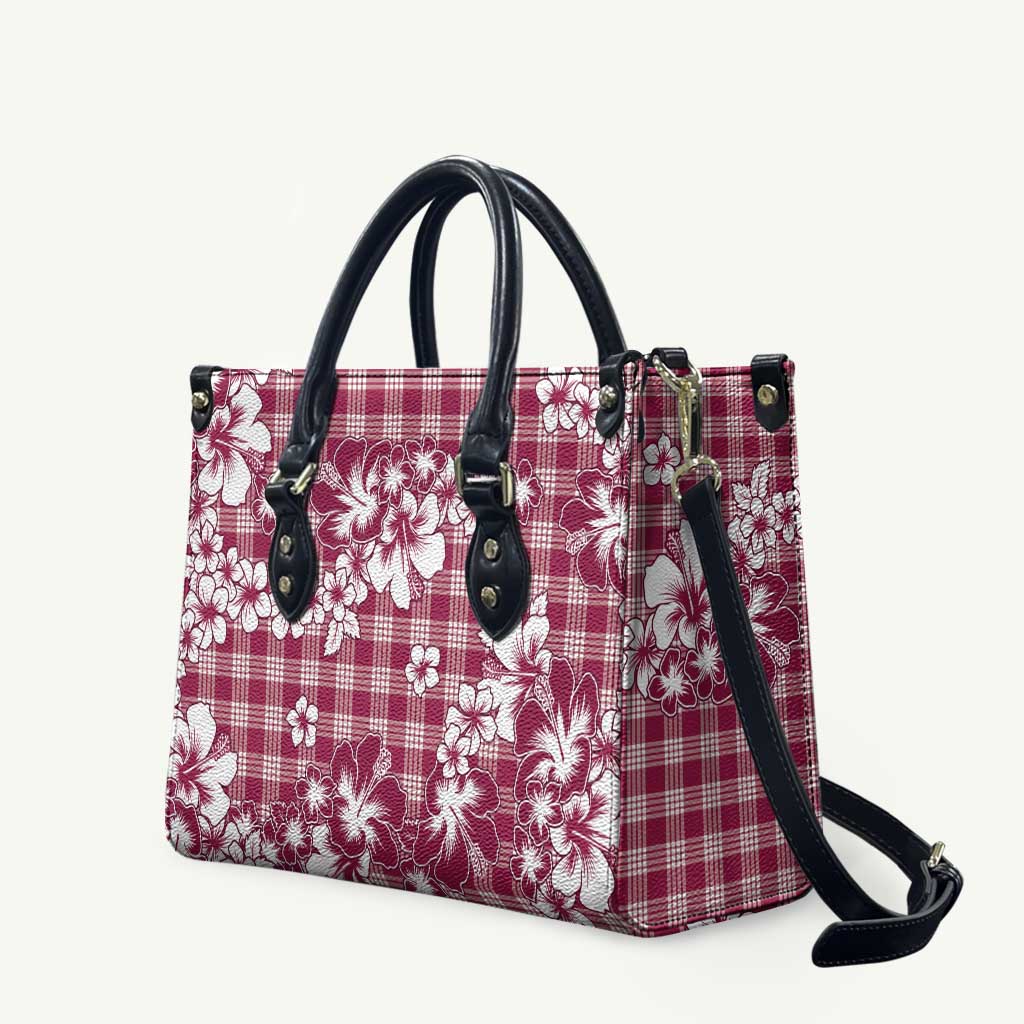 Hibiscus Pakala Royal Magenta Leather Bag Tropical Floral Stylized - Polynesian Pride