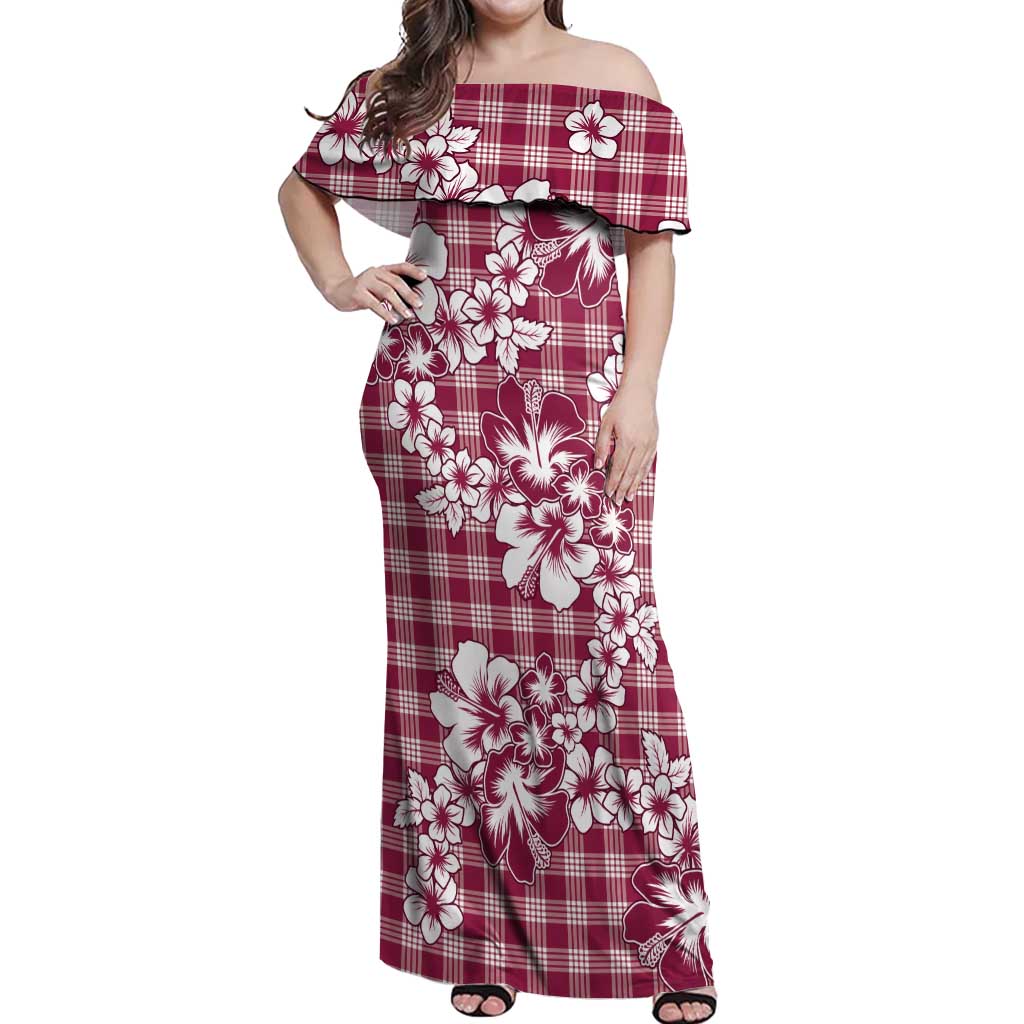 Hibiscus Pakala Royal Magenta Off Shoulder Maxi Dress Tropical Floral Stylized LT01 Women Magenta - Polynesian Pride