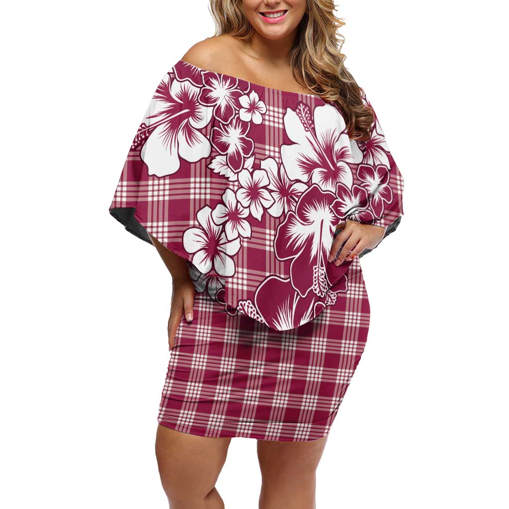 Hibiscus Pakala Royal Magenta Off Shoulder Short Dress Tropical Floral Stylized - Polynesian Pride