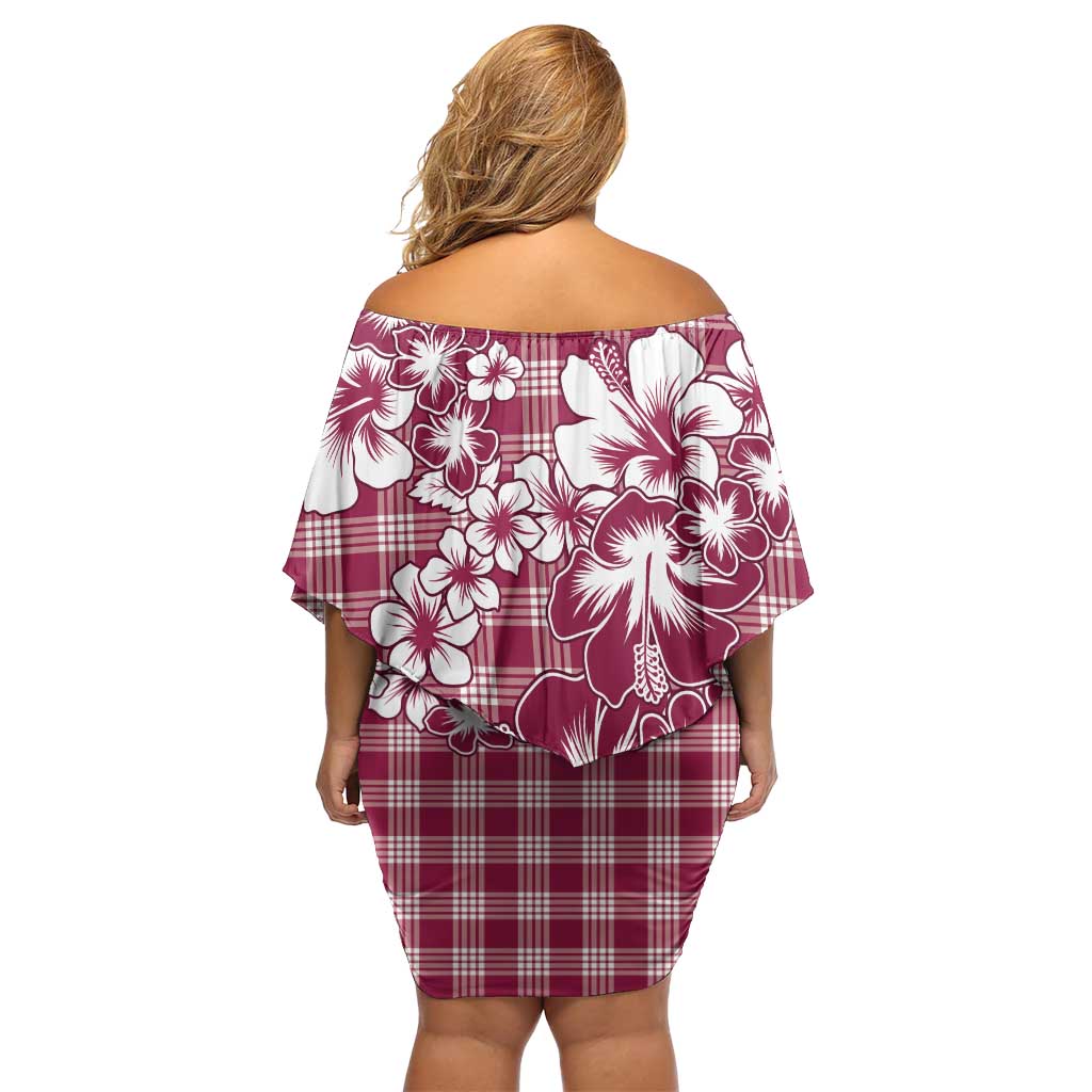 Hibiscus Pakala Royal Magenta Off Shoulder Short Dress Tropical Floral Stylized - Polynesian Pride