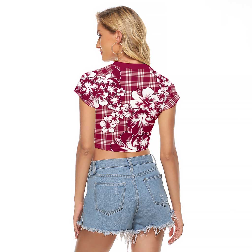 Hibiscus Pakala Royal Magenta Raglan Cropped T Shirt Tropical Floral Stylized LT01 - Polynesian Pride