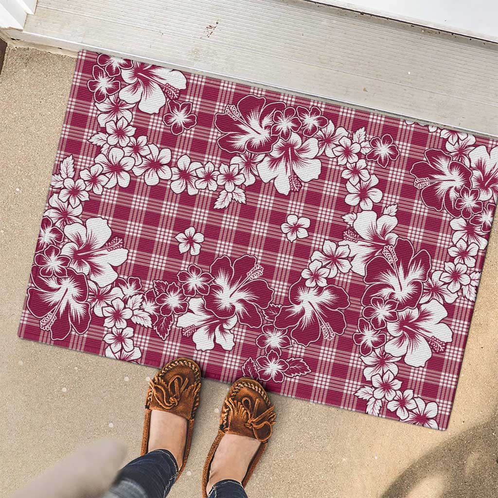 Hibiscus Pakala Royal Magenta Rubber Doormat Tropical Floral Stylized - Polynesian Pride
