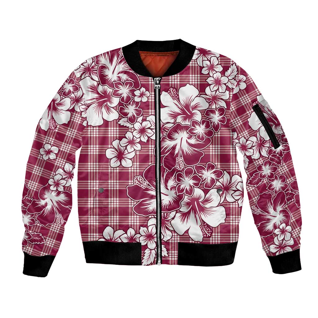 Hibiscus Pakala Royal Magenta Sleeve Zip Bomber Jacket Tropical Floral Stylized LT01 Unisex Magenta - Polynesian Pride