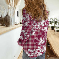 Hibiscus Pakala Royal Magenta Women Casual Shirt Tropical Floral Stylized - Polynesian Pride