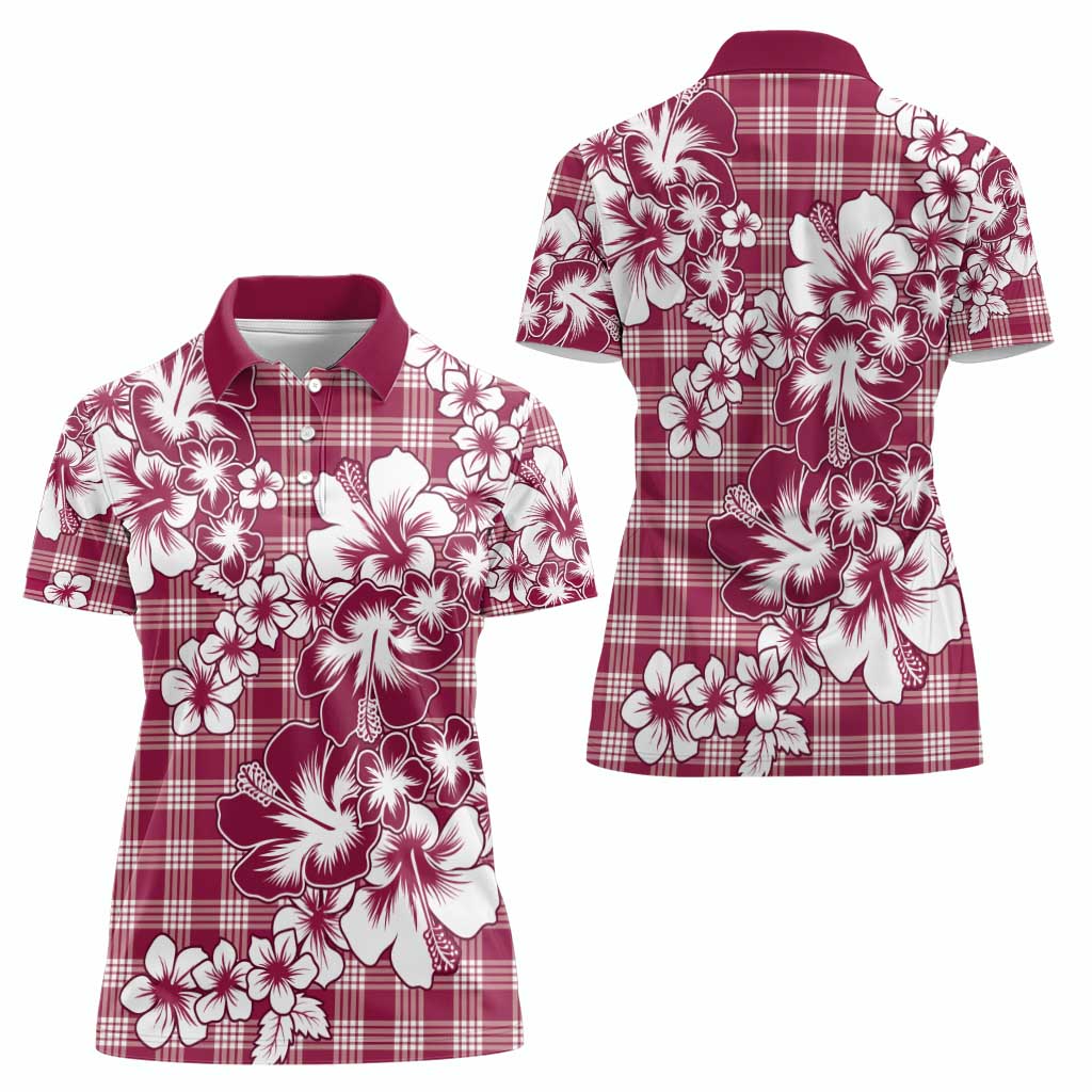 Hibiscus Pakala Royal Magenta Women Polo Shirt Tropical Floral Stylized - Polynesian Pride