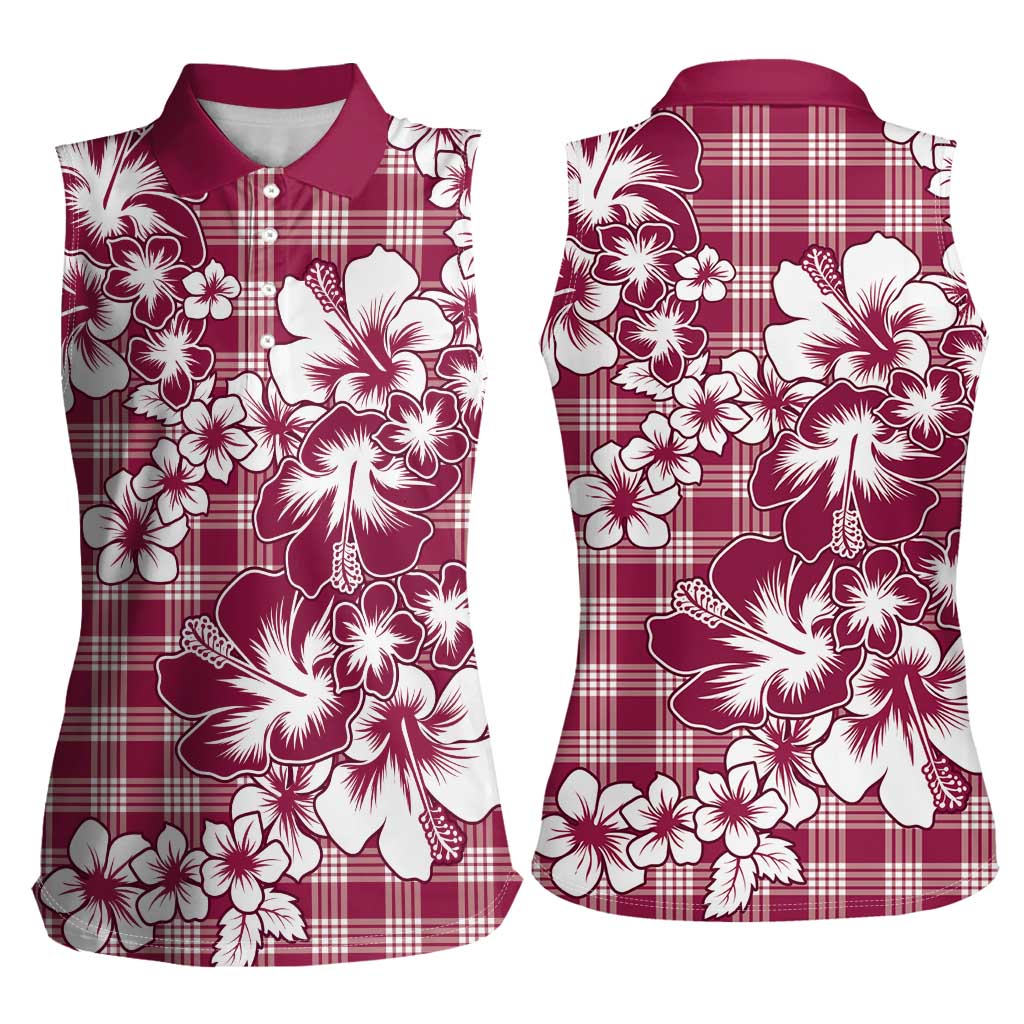 Hibiscus Pakala Royal Magenta Women Sleeveless Polo Shirt Tropical Floral Stylized - Polynesian Pride