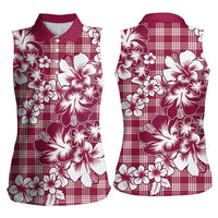 Hibiscus Pakala Royal Magenta Women Sleeveless Polo Shirt Tropical Floral Stylized - Polynesian Pride