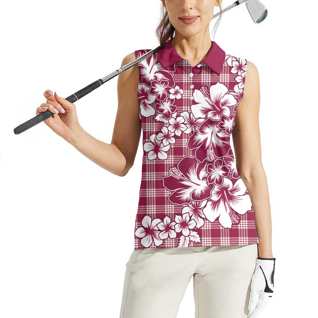 Hibiscus Pakala Royal Magenta Women Sleeveless Polo Shirt Tropical Floral Stylized - Polynesian Pride