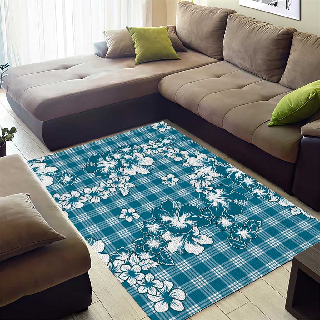 Hibiscus Pakala Ocean Depths Blue Area Rug Tropical Floral Stylized - Polynesian Pride
