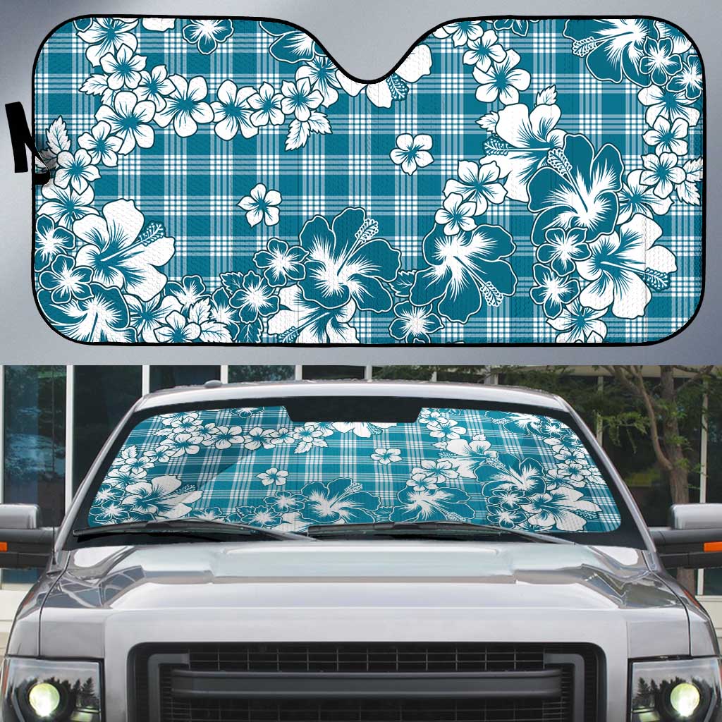 Hibiscus Pakala Ocean Depths Blue Auto Sun Shade Tropical Floral Stylized LT01 Blue - Polynesian Pride