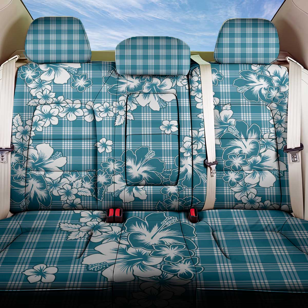 Hibiscus Pakala Ocean Depths Blue Back Car Seat Cover Tropical Floral Stylized LT01 One Size Blue - Polynesian Pride
