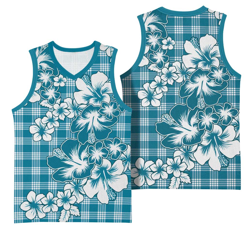 Hibiscus Pakala Ocean Depths Blue Basketball Jersey Tropical Floral Stylized - Polynesian Pride