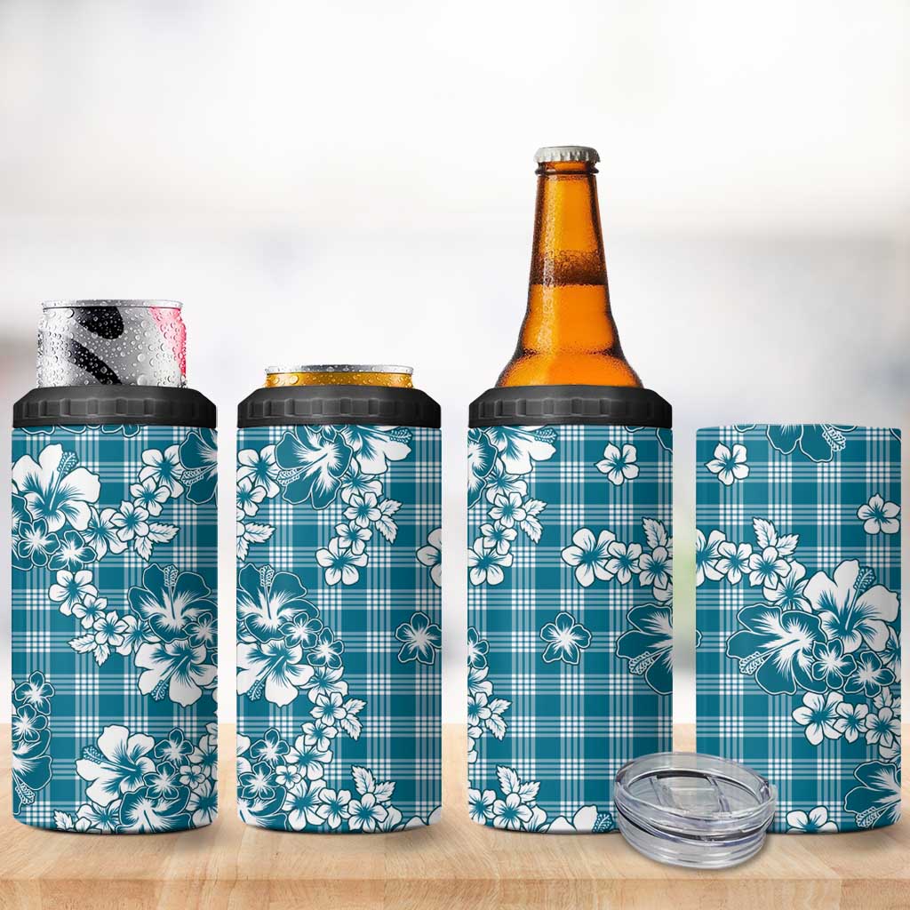 Hibiscus Pakala Ocean Depths Blue 4 in 1 Can Cooler Tumbler Tropical Floral Stylized - Polynesian Pride