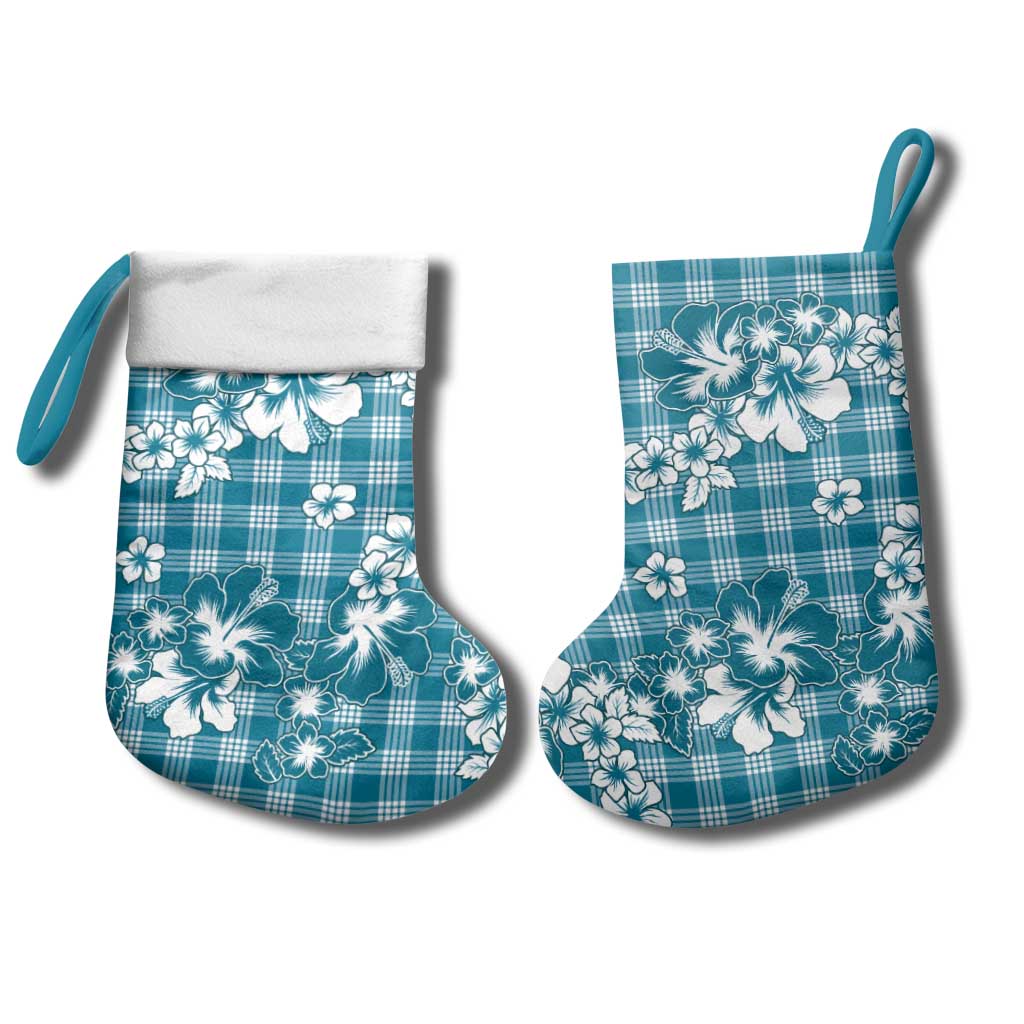Hibiscus Pakala Ocean Depths Blue Christmas Stocking Tropical Floral Stylized - Polynesian Pride