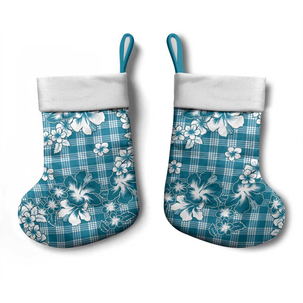 Hibiscus Pakala Ocean Depths Blue Christmas Stocking Tropical Floral Stylized - Polynesian Pride