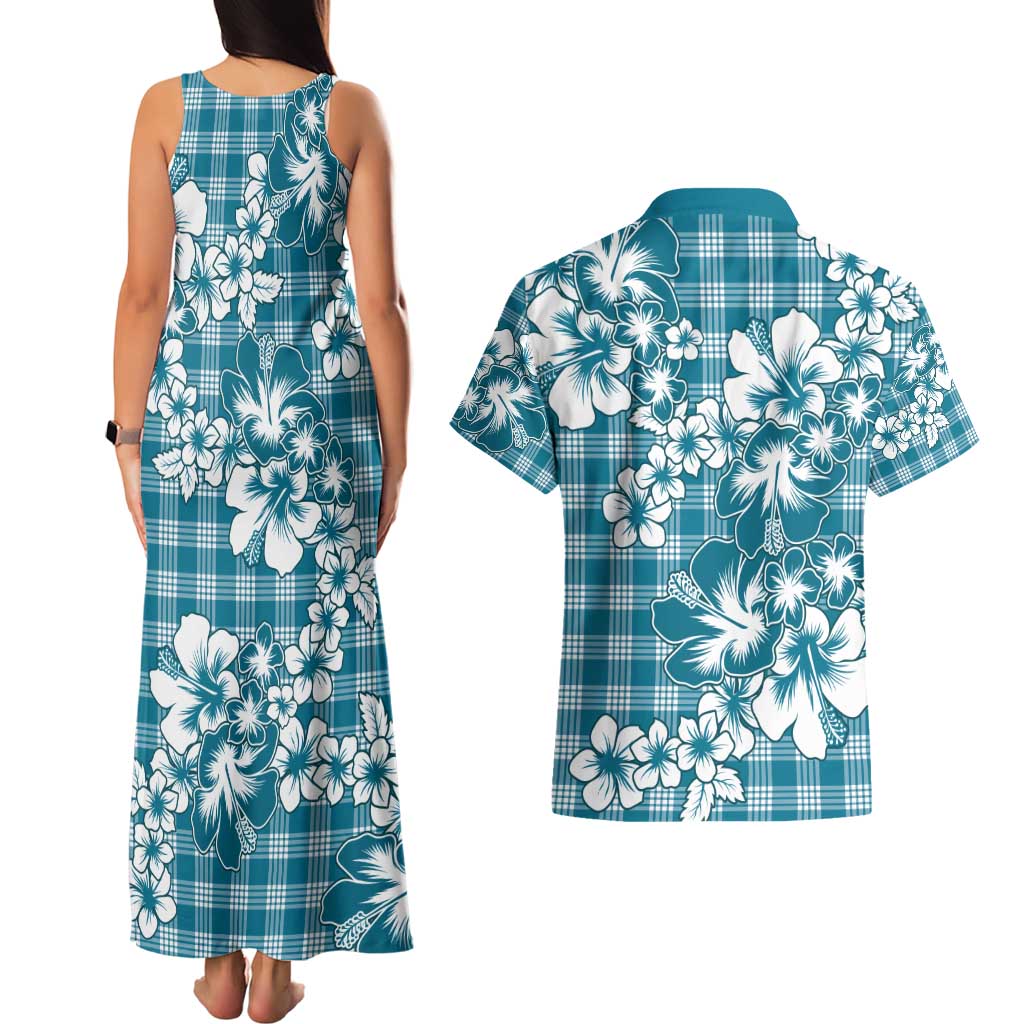 Hibiscus Pakala Ocean Depths Blue Couples Matching Tank Maxi Dress and Hawaiian Shirt Tropical Floral Stylized - Polynesian Pride