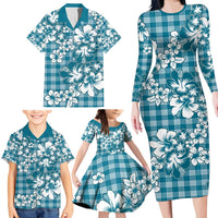 Hibiscus Pakala Ocean Depths Blue Family Matching Long Sleeve Bodycon Dress and Hawaiian Shirt Tropical Floral Stylized LT01 - Polynesian Pride