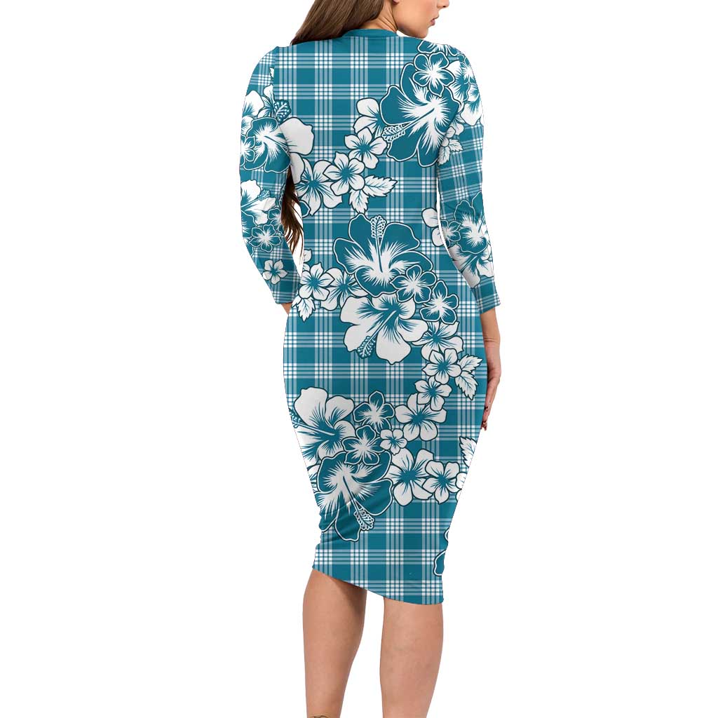 Hibiscus Pakala Ocean Depths Blue Family Matching Long Sleeve Bodycon Dress and Hawaiian Shirt Tropical Floral Stylized LT01 - Polynesian Pride