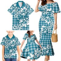 Hibiscus Pakala Ocean Depths Blue Family Matching Mermaid Dress and Hawaiian Shirt Tropical Floral Stylized LT01 - Polynesian Pride