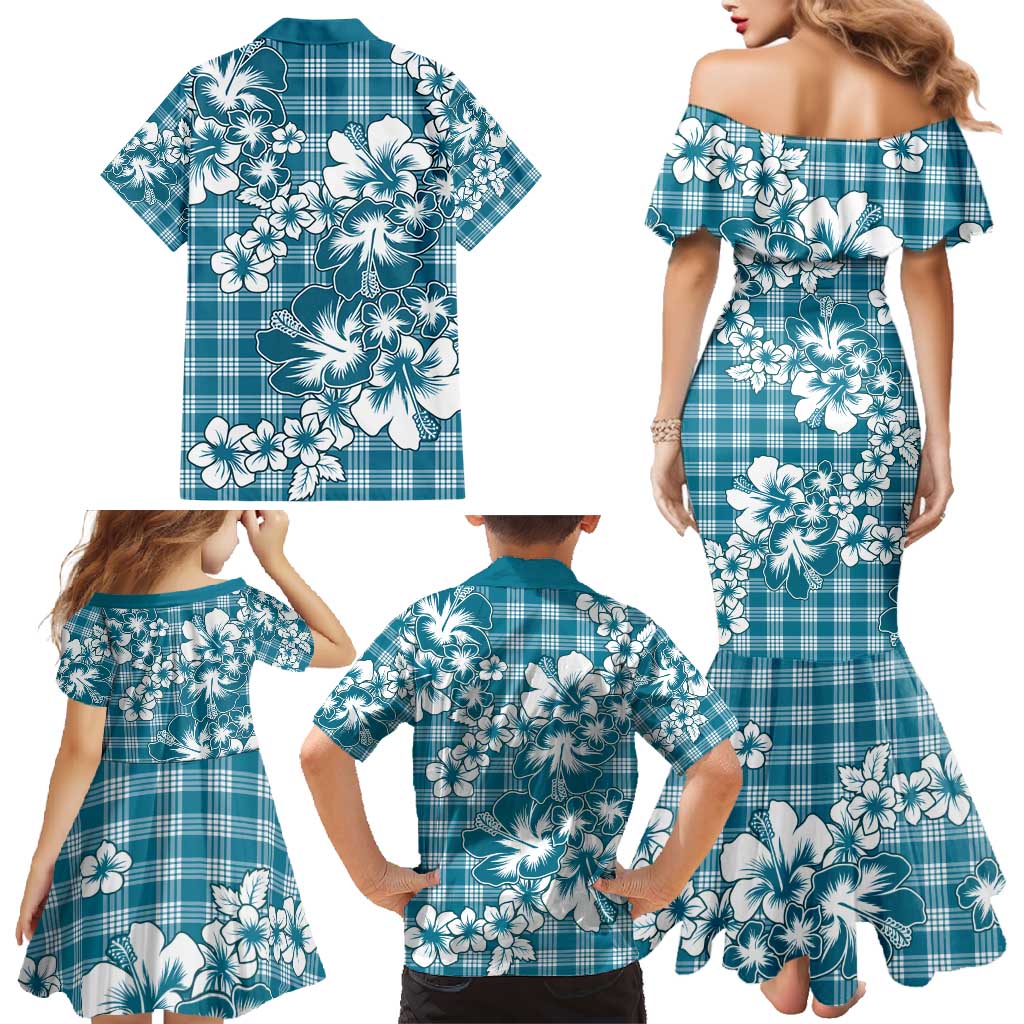 Hibiscus Pakala Ocean Depths Blue Family Matching Mermaid Dress and Hawaiian Shirt Tropical Floral Stylized LT01 - Polynesian Pride