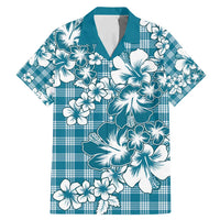 Hibiscus Pakala Ocean Depths Blue Family Matching Mermaid Dress and Hawaiian Shirt Tropical Floral Stylized LT01 Dad's Shirt - Short Sleeve Blue - Polynesian Pride