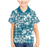 Hibiscus Pakala Ocean Depths Blue Family Matching Mermaid Dress and Hawaiian Shirt Tropical Floral Stylized LT01 Son's Shirt Blue - Polynesian Pride