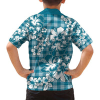 Hibiscus Pakala Ocean Depths Blue Family Matching Off The Shoulder Long Sleeve Dress and Hawaiian Shirt Tropical Floral Stylized LT01 - Polynesian Pride
