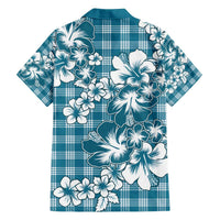 Hibiscus Pakala Ocean Depths Blue Family Matching Off The Shoulder Long Sleeve Dress and Hawaiian Shirt Tropical Floral Stylized LT01 - Polynesian Pride