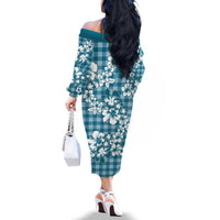 Hibiscus Pakala Ocean Depths Blue Family Matching Off The Shoulder Long Sleeve Dress and Hawaiian Shirt Tropical Floral Stylized LT01 - Polynesian Pride